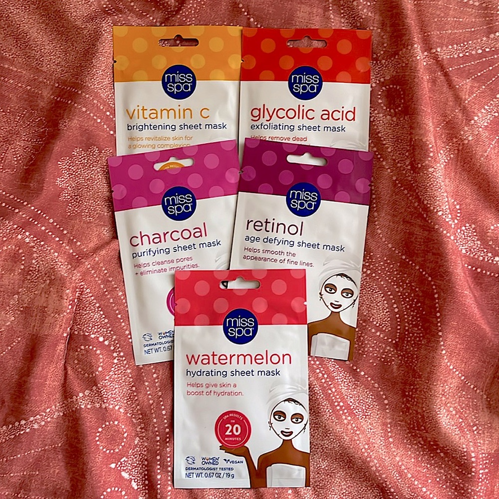 Miss Spa sheet masks NEW @ $4-$16 each Aging/Brighten/Hydrate/Purify/Exfoliate